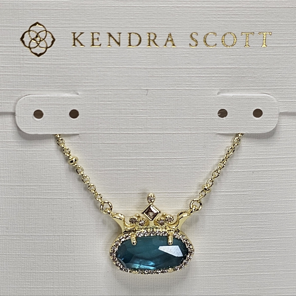 Disney X Kendra Scott Goldtone Necklace with Teal Crown Pendant